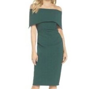 Vince Camuto Emerald Green Off-Shoulder Pop Over Sheath Dress
